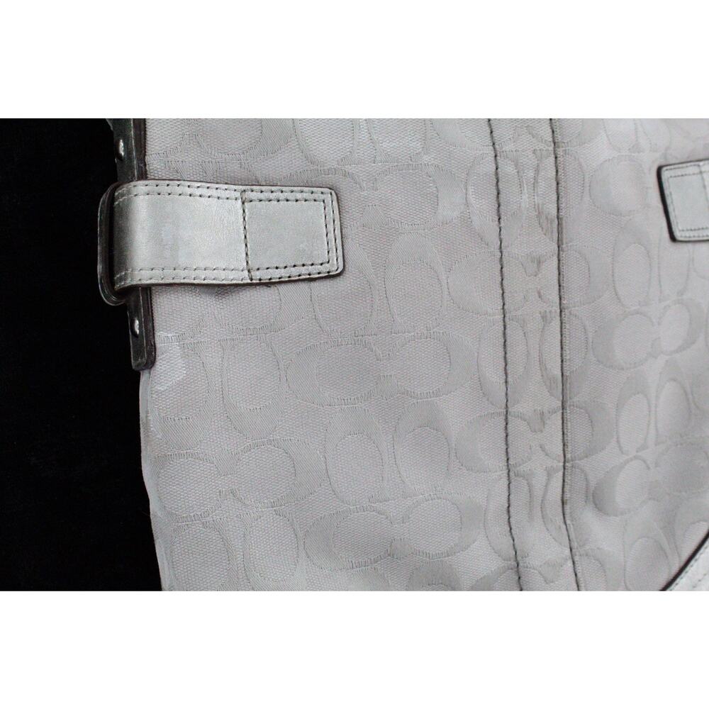Coach Signature Jacquard Canvas Leather Shoulder Bag F17088 Buckle Silver Y2K - Picture 4 of 10